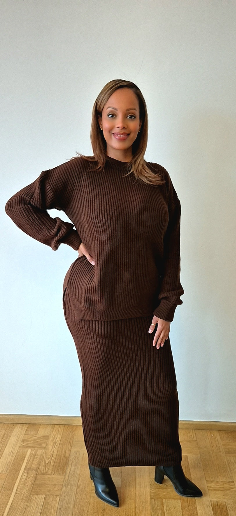 Brown sweater & skirt (one size(