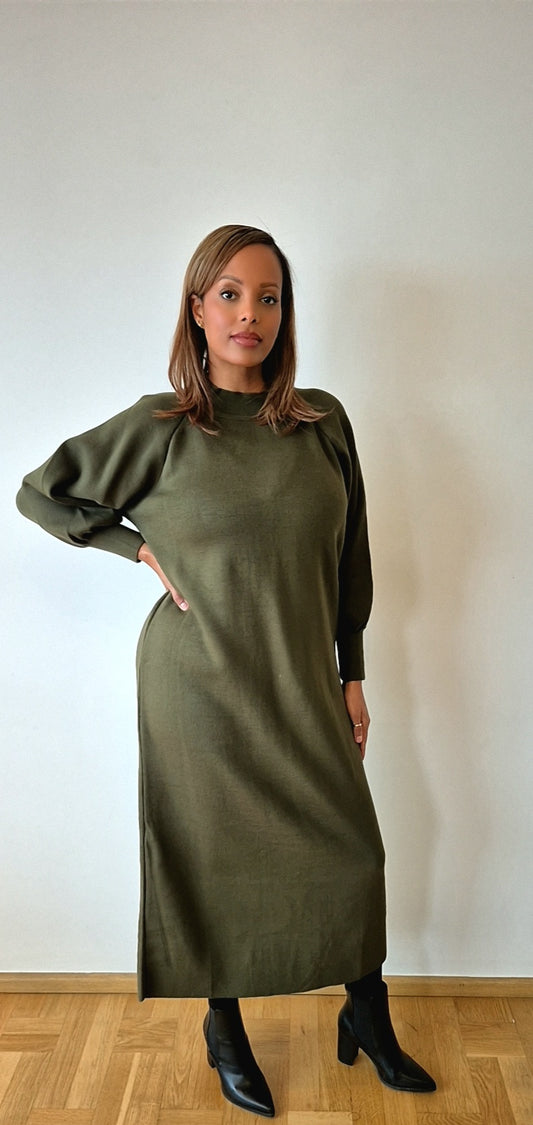 Olive green sweater dress (one size)